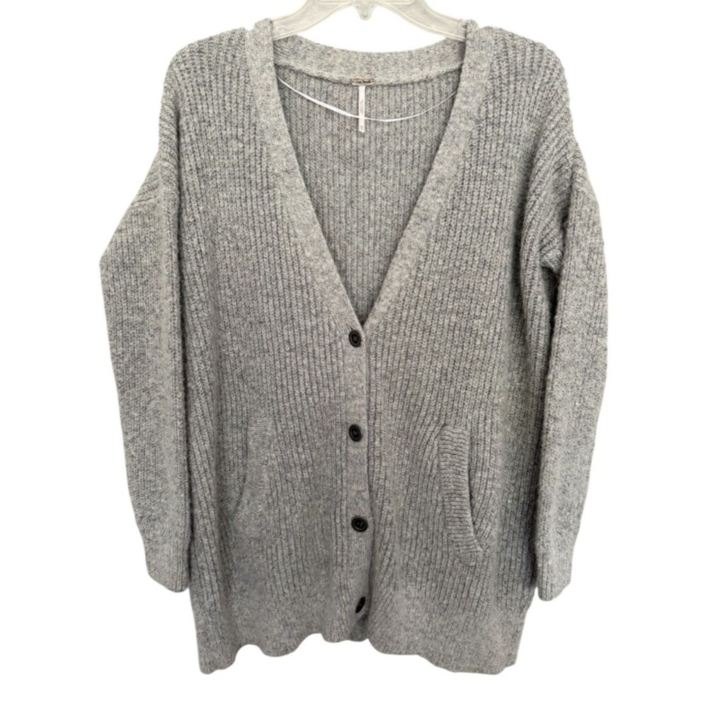Free People Gray Ribbed Oversized Cardigan - Size XS